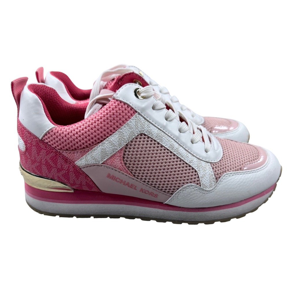 Michael Kors Pink White Monogram Mesh Fashion Sneakers FT22C Womens 6.5M